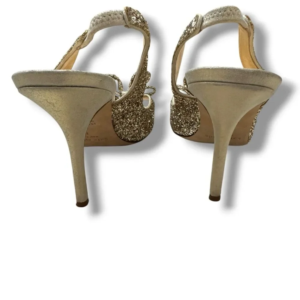 Kate Spade Charm Glitter Slingback Sandals Gold Women’s Size 10 Galm Core